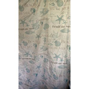 Shower Curtain & Hooks Beach Life Seaside Starfish Sea Shells Fabric Teal White